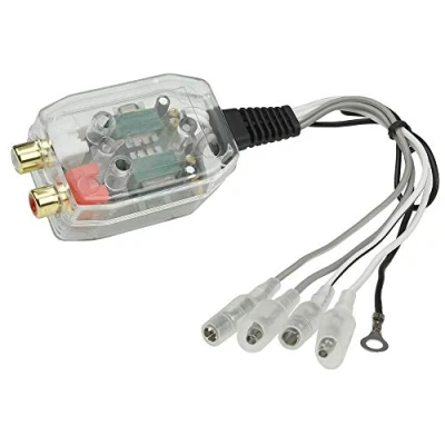 Abbildung von maxxcount 2 Kanal High Low Converter Belastbarkeit: 2X bis 30 Watt Pegel regelbar Lautsprecher Signale auf Cinch (Vorverstärker Ausgänge)