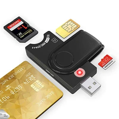 Abbildung von 4 in 1 Smart kartenleser, SIM SDHC/SDXC/SD/Micro SD Kartenleser,Kontaktieren Smartcard Reader für DOD Military USB Access CAC/SIM/Gesundheitskarte/IC/Chip Karte(E Tax),für Windows Linux