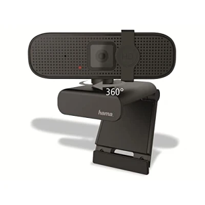 Abbildung von Hama Externe Kamera für Laptop (Webcam mit Mikrofon PC 1080p Full HD Webcam TV, PS5 Macbook 360 Grad schwenkbar, Abdeckung, 1/4 Zoll Gewinde Stative)