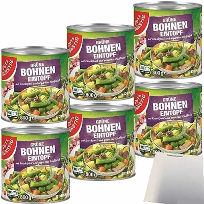 Abbildung von Gut&amp;Günstig Grüne Bohneneintopf mit Rauchspeck und Rindfleisch 6er Pack (6x800g Dose) + usy Block