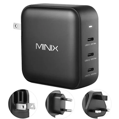 Abbildung von MINIX NEO P140 GaN III 140W USB C Ladegerät mit 3 Anschlüssen (max. 140 W), faltbares Schnellladegerät, kompatibel MacBook Pro/Air, iPad Pro, iPhone 14 Pro/13,Galaxy, Laptop und mehr.