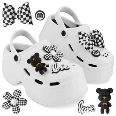 Abbildung von CityComfort Platform Clogs Damen, Sommerschuhe mit Ansteckern &amp; Schuh Schmuck (Weiß, 38 39 EU)