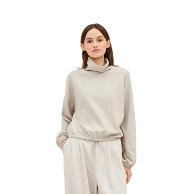 Abbildung von TOM TAILOR Denim Damen Cropped Sweatshirt mit Kordelzug 1034294, 30224 Cloud Grey Melange, XL