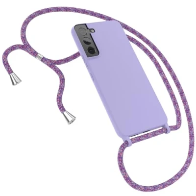 Abbildung von EAZY CASE Handytasche zum Umhängen kompatibel mit Samsung Galaxy S22 Plus 5G Handy Schutzhülle Band, Necklace Hülle, farbig TPU Case, Lavendel Lila Schnur Unicorn Clips Silber