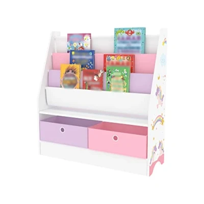 Abbildung von en.casa Bücherregal, »Neda« Kinderregal 74x71x23 cm mit Einhorn Motiv Weiß/Lila/Rosa