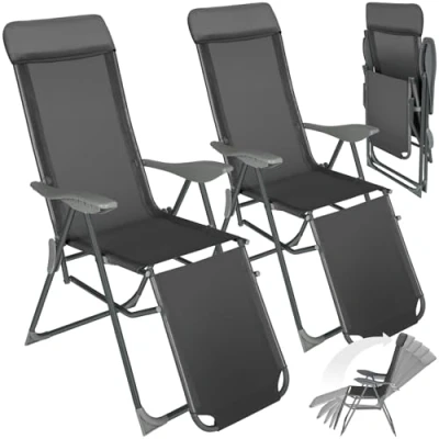 Abbildung von tectake® 2er Set Alu Sonnenliege Liegestuhl, Gartenstühle 5 Fach verstellbare Rückenlehne, Gartenliege mit Fußteil, leicht &amp; klappbar, Relaxsessel Kopfpolster, Camping Garten Balkon anthrazit