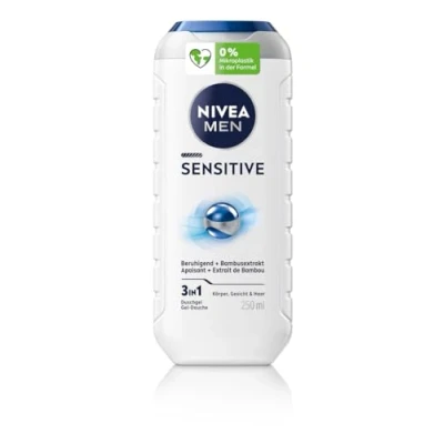 Abbildung von NIVEA MEN Sensitive Dusch Shampoo 250 ml, 3 in 1 Duschgel für Gesicht, Körper und Haare, sanftes Männerbad mit beruhigendem Bambus Extrakt empfindliche gereizte Haut