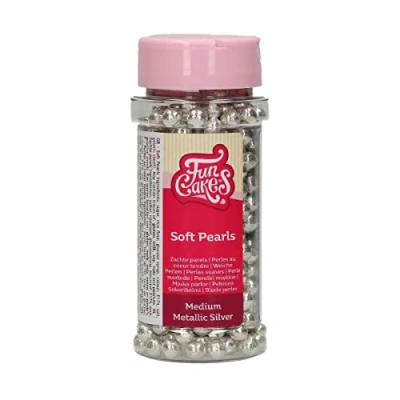 Abbildung von FunCakes weiche Perlen Mittel Metallic Silber: Kuchenstreusel, guter Geschmack, perfekt zum Dekorieren von Kuchen, essbare Zuckerperlen. 55 g.