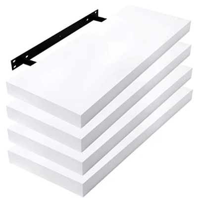 Abbildung von Lestarain 4er Wandregal, 50x23x3.8cm MDF Wandboard Schweberegal Holz Hängeregal DVD CD Regal Wall Shelf Für Küche Wohnzimmer Schlafzimmer Weiß