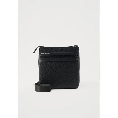 Abbildung von Armani Exchange Men&#039;s Double Pocket Embossed Monogram Texture Crossbody, Black