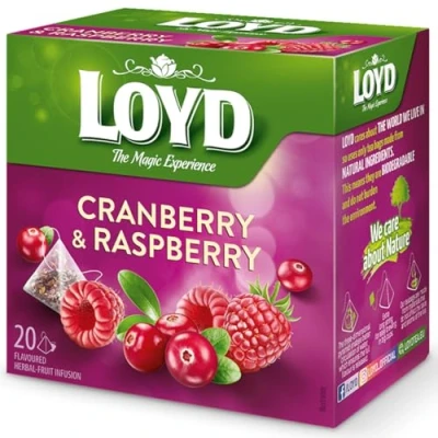 Abbildung von LOYD® Preiselbeere Himbeere Tee 1 Box 20 Teebeutel 40g Cranberry Raspberry Tea Früchtetee Früchte Fruit Express Hochwertige Mischung Teesorten Cay Vegan Glutenfrei