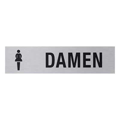Abbildung von Metafranc Klebeschild &quot;Damen&quot; 160 x 40 mm Aus Aluminium In moderner Edelstahl Optik Selbstklebende Rückseite / Beschilderung Infoschild Gewerbekennzeichnung 507070