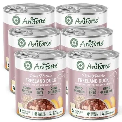 Abbildung von AniForte Hundefutter Nass Freeland Duck 6 x 400g Nassfutter für Hunde mit viel Entenfleisch, Gemüse &amp; Früchte, essentielle Mineralstoffe, natürliches Hundenassfutter glutenfrei