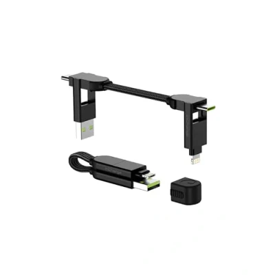 Abbildung von inCharge Rolling Square X Schlüsselanhänger mit USB C Kabel, Universal Smartphone Geschenk für Männer, 6 in 1 Universalladegerät Smartphones, tech Gadget, Schwarz, Lightning Kabel 100W