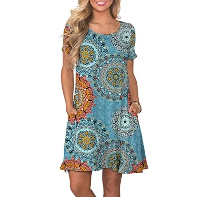 Abbildung von AUSELILY Damen Kleider Sommer Kurzarm Shirtkleider Kurz Sommerkleider Leicht Freizeitkleid mit Taschen Schwarz M