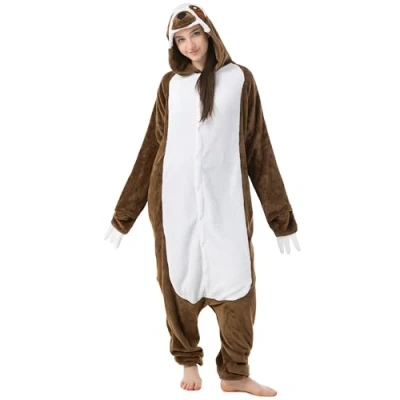 Abbildung von Katara Partyanzug Zoo Wilde Tiere Jumpsuit Kostüm Erwachsene S XL, Karneval Kostüm, Kigurumi Faultier Braun XL (175 185cm)