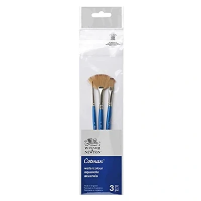 Abbildung von Winsor &amp; Newton 5390608 Cotman Aquarell Synthetikhaar 3 Pinsel im Set mit exzellenter Sprungkraft, Farbtragekraft und Punktgenauigkeit Rundpinsel Nr. 2, Fächerpinsel 4, Ein Stich 6mm