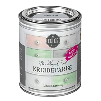 Abbildung von My COLOR Room Shabby Chic Kreidefarbe 750 ml Silbergrau Küchenmöbellack und Möbelfarbe ohne Schleifen. Wasserbasiertes Chalk Paint, für Holz &amp; mehr mit hoher Deckkraft u. schnell trocknend