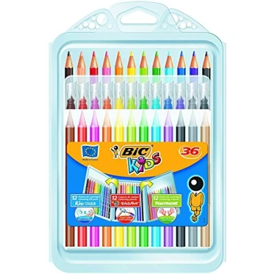 Abbildung von BIC Kids Stifte Set: 12 Buntstifte, Filzstifte ab 5 Jahren und Malkreiden 30 Monaten, Ideal für die Schule, in aufklappbarem Etui