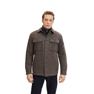 Abbildung von TOM TAILOR Herren Overshirt aus Wolle 1032501, 30506 Blue Brown Boucle Wool Check, XL