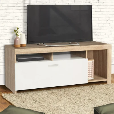 Abbildung von TV Möbel aus Holz und moderner weißer Schrank IDMarket