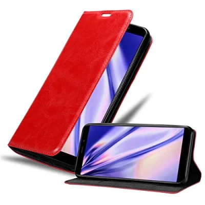 Abbildung von Cadorabo Hülle kompatibel mit MEIZU M6S aus Premium Kunst Leder Flip Klappbare Stoßfeste Magnetische [Standfunktion] [Kartenfächern] Cover für Tasche in Rot
