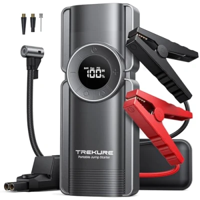 Abbildung von TREKURE Starthilfe Powerbank mit Kompressor, 150PSI 4000A Auto für 8.5L Benzin und 8.0L Dieselmotor, 12V Booster LED Licht