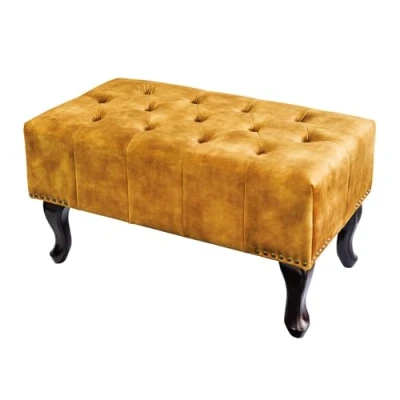 Abbildung von Riess Ambiente Design Fußhocker Chesterfield 80cm senfgelb Samt Knopfheftung Nietenbesatz Hocker Samthocker Sitzhocker Fußstütze Wohnzimmerhocker Ottoman