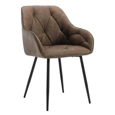 Abbildung von WOLTU Esszimmerstuhl, Küchenstuhl, Stuhl Esszimmer Wohnzimmer, ergonomischer Sessel, Armlehnstuhl, Polsterstuhl, Sitzfläche aus Vintage Kunstleder, Metallbeine, Dunkelbraun, EZS03dbr 1