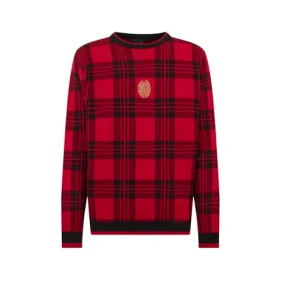 Abbildung von AC Milan Weihnachtspullover, kariert, weich und angenehm zu tragen, Baumwolle, offizielles Produkt, Größe XS, schwarz/rot, XS