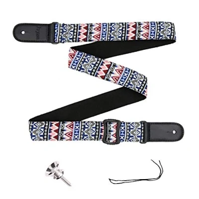 Abbildung von Rayzm Ukulelegurt Tragegurt, Bohemian Style, Baumwolle Ukulele Gurt, 4 cm Breit, Länge Verstellbar von 78 bis 132