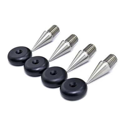 Abbildung von Precisiongeek Lautsprecher Spikes und Pads, aus Edelstahl M8, Pads Aluminium, schwarz, runde Form, 4er Set