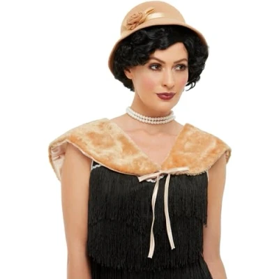 Abbildung von Smiffys Kostüm 20er Jahre Accessoire Set creme, Glockenhut und Stola für die Zeitreise in Goldenen