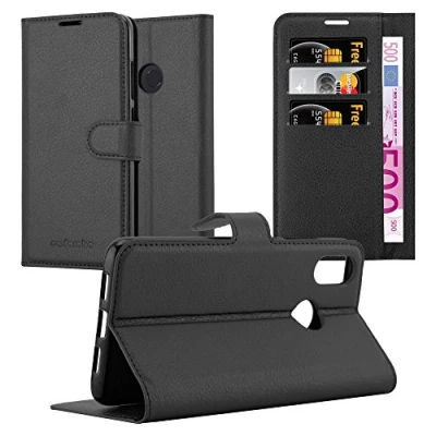 Abbildung von Cadorabo Hülle kompatibel mit Xiaomi Mi 8 Handyhülle aus Premium Kunst Leder Flip Klappbare Stoßfeste Magnetische [Standfunktion] [Kartenfächern] Cover für Tasche in Schwarz