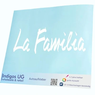 Abbildung von INDIGOS UG Aufkleber Autoaufkleber JDM Die Cut Auto 210x70 mm La Familia weiß Heckscheibe Heckscheibenaufkleber Sticker Tuning