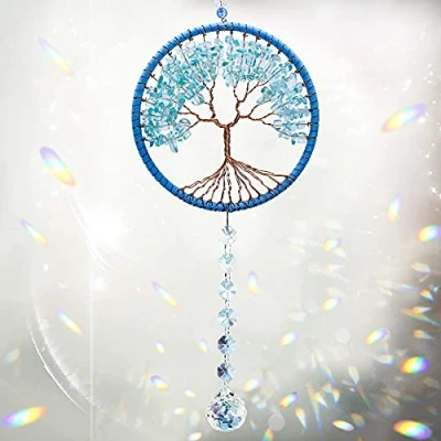 Abbildung von Cosylove Suncatcher Kristall Baum des Lebens Anhänger Auto Spiegel Hängender Ornament Prisma Regenbogen Fenster Garten Dekoration Blau
