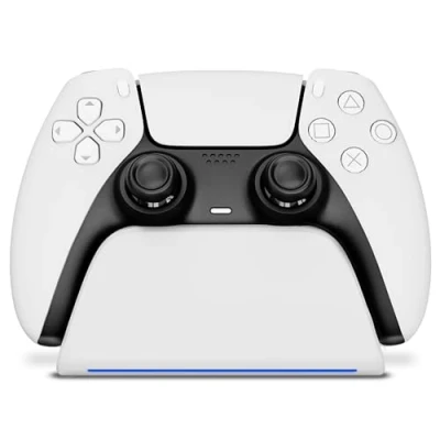 Abbildung von Geekhome Playstation 5 Controller Ladegerät RGB Ladestatusanzeige Passgenaues Design Wandhalterung PS5 Hänger, USB Ladekabel Ladestation für Dualsense &amp; Edge Gamepads Fast Charge
