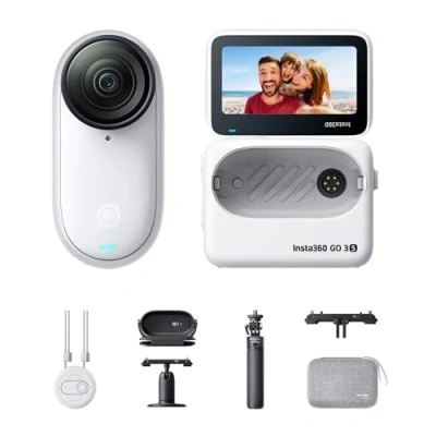 Abbildung von Insta360 GO 3S Reise Bundle Tragbare 4K Mini Kamera, Freihand POVs, Überall anbringbar, Stabilisierung, 140 min Akku, 10 m wasserdicht, KI Bearbeitung, Apple Find My, für Vlogs, Reisen, Outdoor