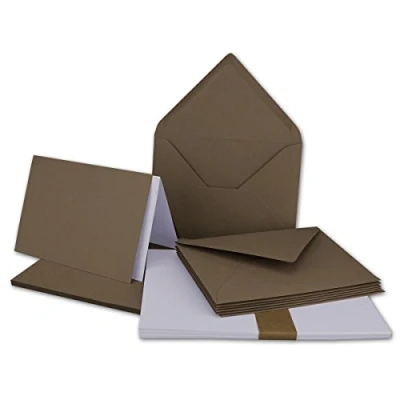 Abbildung von 25x Faltkarten Set DIN A6/C6 mit Brief Umschlägen in Cappuccino inklusive Einleger 14,8 x 10,5 cm Premium Qualität FarbenFroh