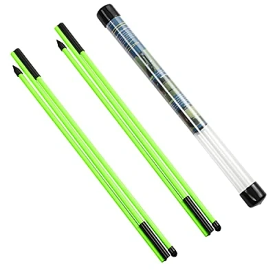 Abbildung von Rhino Valley Golf Alignment Sticks Richtungsanzeige, 2 Stück Klappbar Golfübungsstangen mit Durchsichtigem Aufbewahrungsrohr, Tragbar Ausrichtungsstab zum Zielen Putten Trainer, Grün