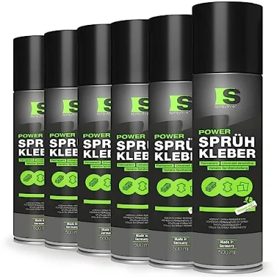 Abbildung von Spraytive 6 x 500ml Power Sprühkleber: Für Textilien, Vlies, Schaumstoff, Leder, Dachhimmel, Teppich, Papier &amp; mehr Stark permanent haftend mit variabler Sprüheinstellung