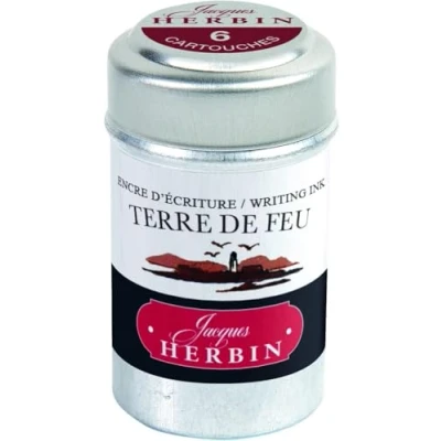 Abbildung von 6 x Herbin Tintenpatronen VE=Dose mit Stück feuerlandbraun