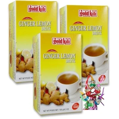 Abbildung von yoaxia ® 3er Pack [ 3x 180g (10x18g) ] GOLD KILI Instant INGWER ZITRONEGETRÄNK/Ginger Lemon Drink + ein kleiner Glücksanhänger gratis