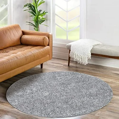 Abbildung von carpet city Shaggy Hochflor Teppich Rund 80 cm Grau Langflor Wohnzimmerteppich Einfarbig Uni Modern Flauschig Weiche Teppiche Schlafzimmer Deko