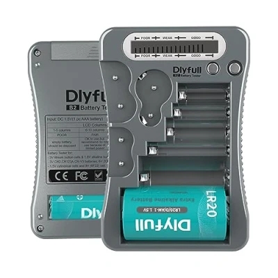 Abbildung von Dlyfull LCD Universal Batterietester für AA AAA C D 9V Digitaler Testgerät CR123A CR2 CRV3 2CR5 CRP2 Batterie 1,5V und 3V Knopfzellen, Grau