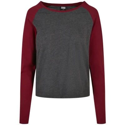 Abbildung von Urban Classics Ladies Contrast Raglan Longsleeve Langarmshirt, Damen, Größe: XL, Charcoal/burgundy