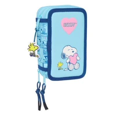 Abbildung von SNOOPY Love Schulmäppchen mit 37 Utensilien, Kindermäppchen, ideal für Kinder von 5 bis 14 Jahren, bequem und vielseitig, Qualität Widerstandsfähigkeit, 12,5 x 5,5 19,5 cm, hellblau, M, Casual