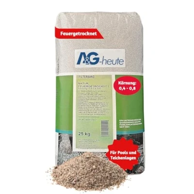 Abbildung von A&amp;G heute Min2C Pool Filtersand 25kg Körnung 0,4 0,8 für Poolfilter Teichfilter Pumpe Quarzsand Sandfilteranlagen Feuergetrocknet Natur Hochwertig kristallklares Poolwasser