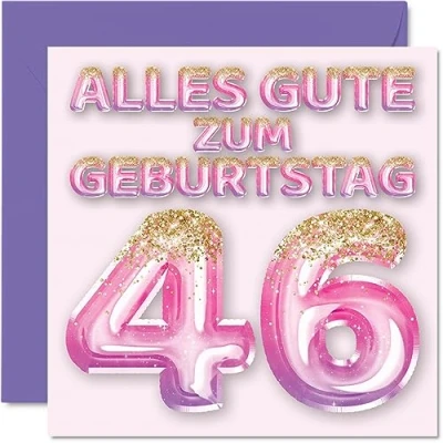 Abbildung von Stuff4 46. Geburtstagskarte für Frauen Rosa Lila Glitzerballons Alles Gute zum Geburtstagskarten 46 Jährige Frau Tochter Schwester Tante, 145mm Sechsundvierzig Geburtstag Grußkarten