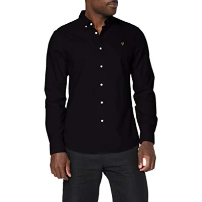 Abbildung von Farah Herren Brewer Slim Fit Cotton Oxford Shirt Hemd, Schwarz, XS